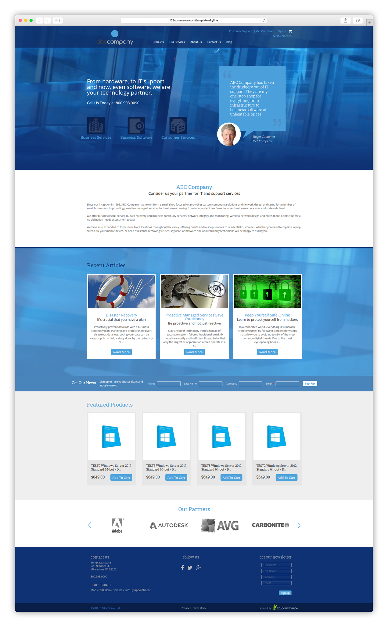White and blue desktop template, reminiscent of Windows branding