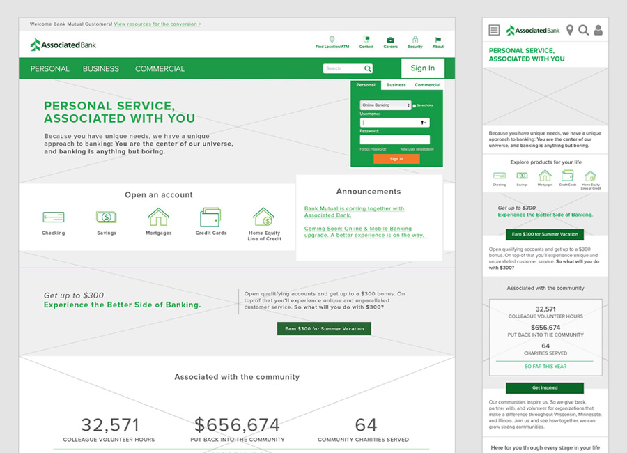 Wireframes for bank homepage