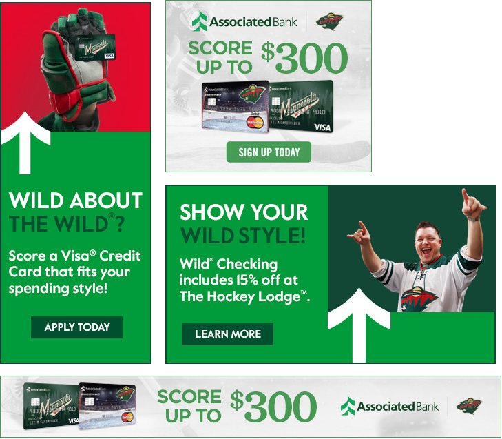 Collection of colorful banner ads for Minnesota Wild hockey, in various sizes